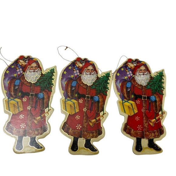 Vintage Christmas Ornaments Old World Santas Set of 3 Cardboard Victorian Style - Picture 3 of 7